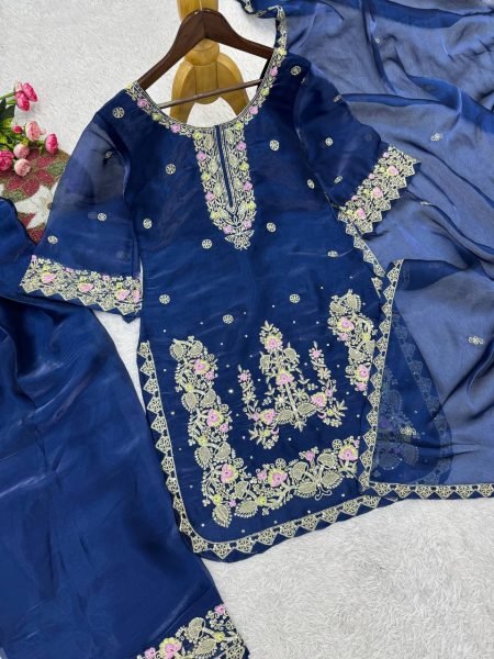 Dynamic Blue Heavy Embroidered Farshi Suit for Women Festive Collection Ready To Wear Collection