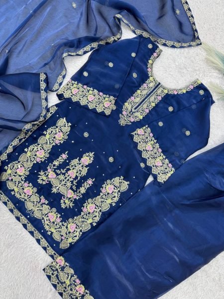 Dynamic Blue Heavy Embroidered Farshi Suit for Women Festive Collection Ready To Wear Collection
