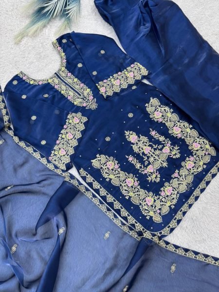 Dynamic Blue Heavy Embroidered Farshi Suit for Women Festive Collection Ready To Wear Collection