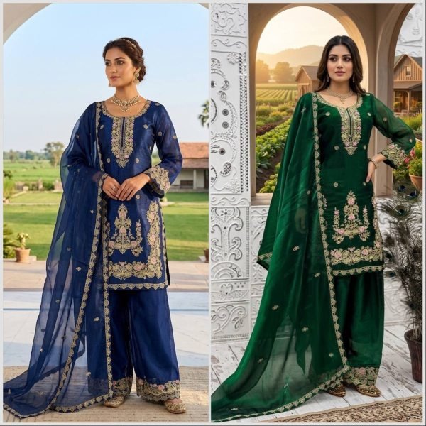 Dynamic Blue Heavy Embroidered Farshi Suit for Women Festive Collection Ready To Wear Collection