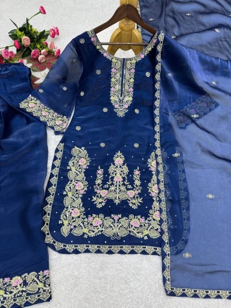 Dynamic Blue Heavy Embroidered Farshi Suit for Women Festive Collection Ready To Wear Collection