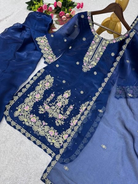 Dynamic Blue Heavy Embroidered Farshi Suit for Women Festive Collection Ready To Wear Collection