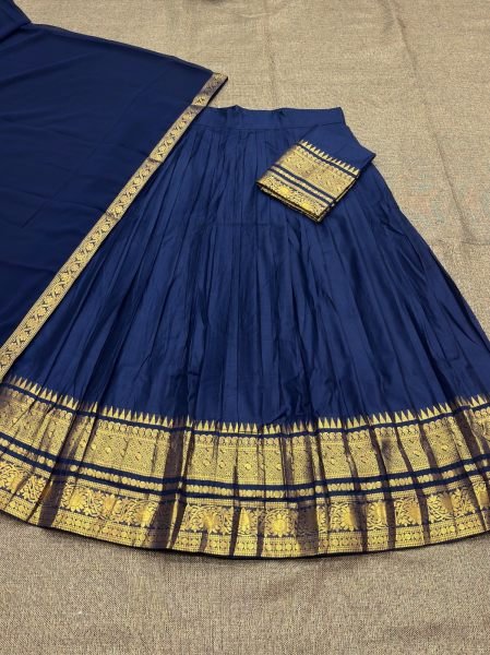 Dynamic Blue Kanchi Cotton Lehenga Choli with Zari Weaving and Georgette Dupatta Half Saree Lehenga