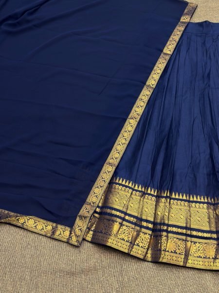 Dynamic Blue Kanchi Cotton Lehenga Choli with Zari Weaving and Georgette Dupatta Half Saree Lehenga