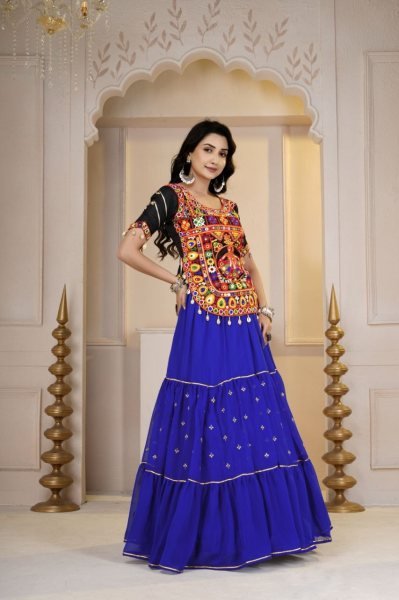 Dynamic Blue Navratri Cotton Gamthi Lehenga Choli with Original Mirror and Kodi Work Navratri Lehnega Choli