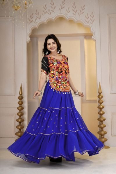 Dynamic Blue Navratri Cotton Gamthi Lehenga Choli with Original Mirror and Kodi Work Navratri Lehnega Choli