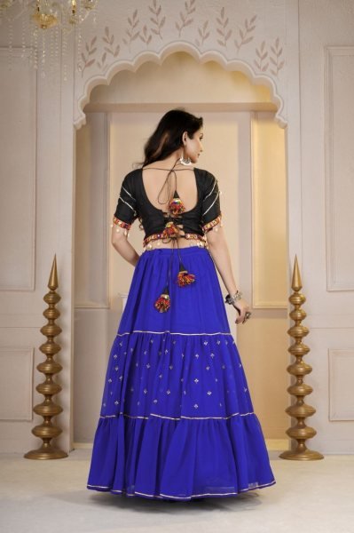 Dynamic Blue Navratri Cotton Gamthi Lehenga Choli with Original Mirror and Kodi Work Navratri Lehnega Choli