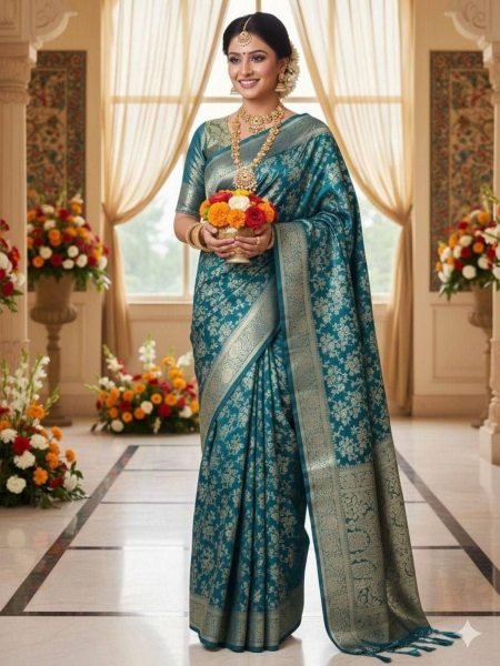 Dynamic Blue Premium Pattu Silk Saree with Contrast Matching Blouse Sarees 