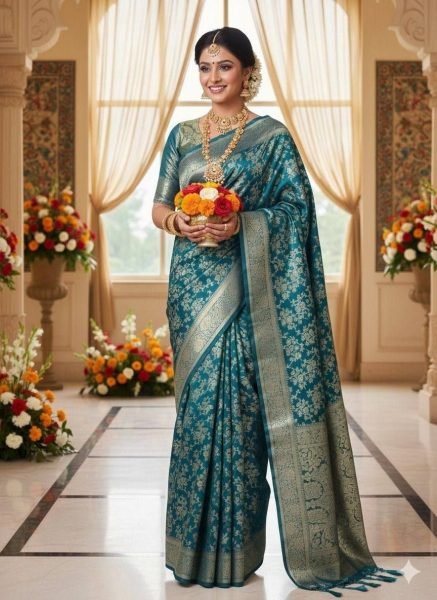 Dynamic Blue Premium Pattu Silk Saree with Contrast Matching Blouse Silk Sarees Wholesale