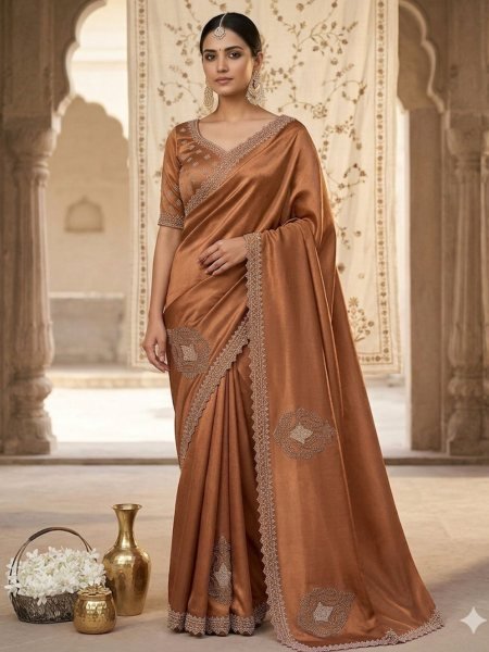 Dynamic Brown Mosa Saree with Elegant Look for Festive and Wedding Wear Sarees 