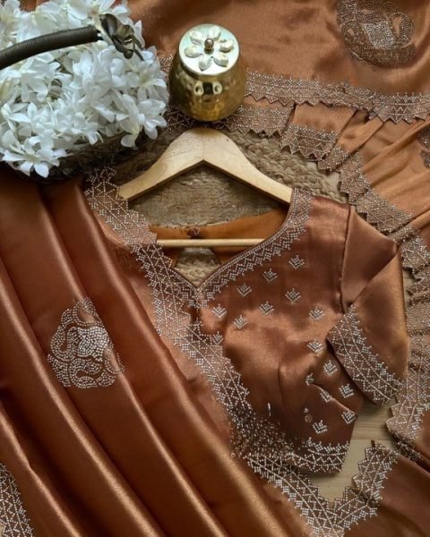 Dynamic Brown Mosa Saree with Elegant Look for Festive and Wedding Wear Designer Wedding Sarees Wholesale