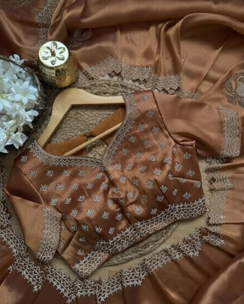 Dynamic Brown Mosa Saree with Elegant Look for Festive and Wedding Wear Designer Wedding Sarees Wholesale