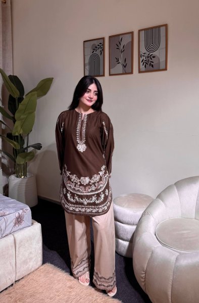 Dynamic Brown Roman Silk Farshi Suits Set With Palazzo At Direct Exporter Price Ready To Wear Collection
