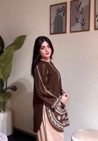 Dynamic Brown Roman Silk Farshi Suits Set With Palazzo At Direct Exporter Price Ready To Wear Collection