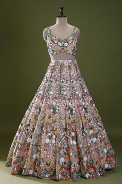 Dynamic Cream Designer Butterfly Net Lehenga with Embroidered Front and Back Blouse Designer Lehenga Choli