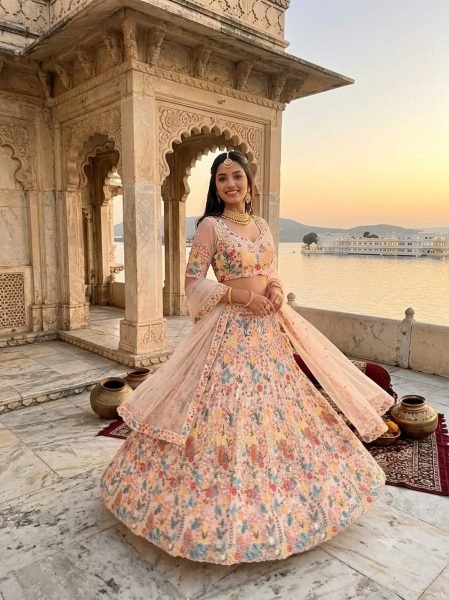 Dynamic Cream Designer Butterfly Net Lehenga with Embroidered Front and Back Blouse Designer Lehenga Choli