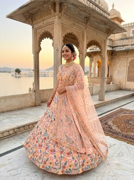 Dynamic Cream Designer Butterfly Net Lehenga with Embroidered Front and Back Blouse Designer Lehenga Choli