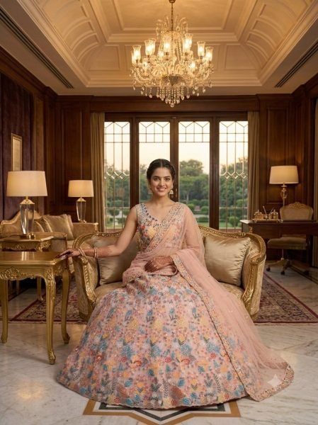 Dynamic Cream Designer Butterfly Net Lehenga with Embroidered Front and Back Blouse Designer Lehenga Choli