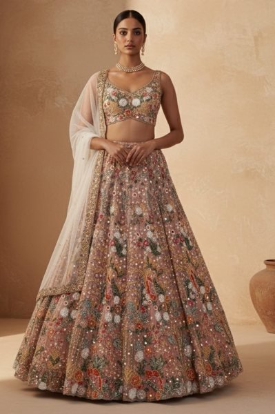 Dynamic Cream Designer Butterfly Net Lehenga with Embroidered Front and Back Blouse Designer Lehenga Choli