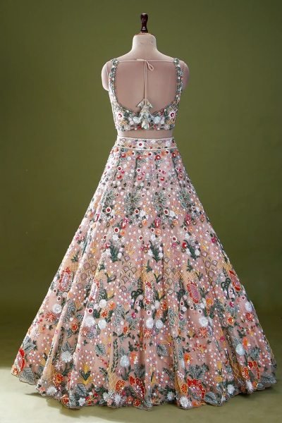 Dynamic Cream Designer Butterfly Net Lehenga with Embroidered Front and Back Blouse Designer Lehenga Choli