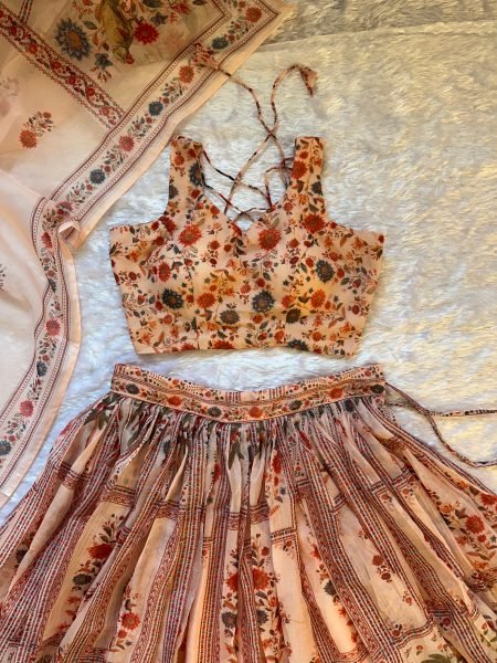 Dynamic Cream Pure Organza Floral Lehenga Set with Digital Print and Fully Stitched Blouse Designer Lehenga Choli