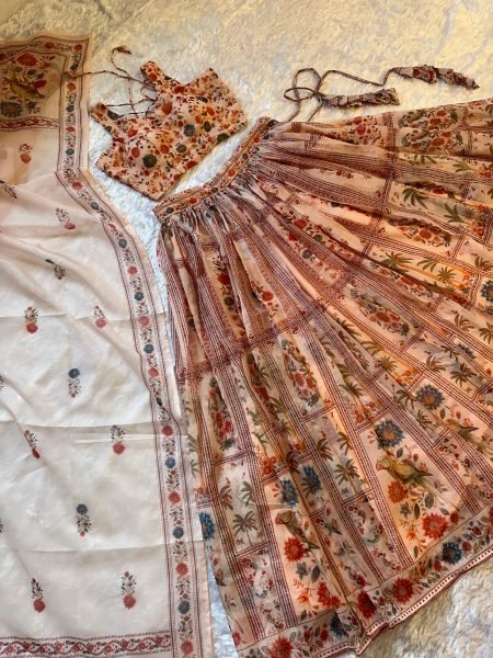 Dynamic Cream Pure Organza Floral Lehenga Set with Digital Print and Fully Stitched Blouse Designer Lehenga Choli