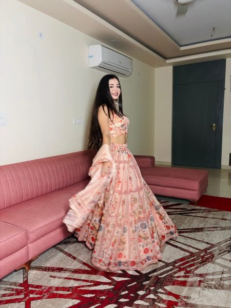 Dynamic Cream Pure Organza Floral Lehenga Set with Digital Print and Fully Stitched Blouse Designer Lehenga Choli