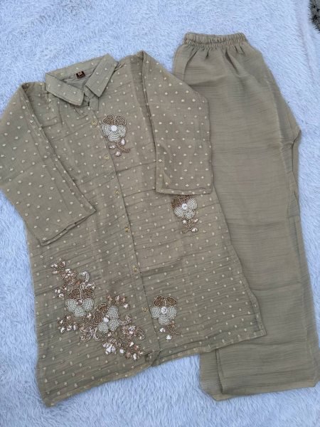 Dynamic Cream Ready to Wear Salsa Butti Co Ord Set with Bead Work for Function CO ORD Sets