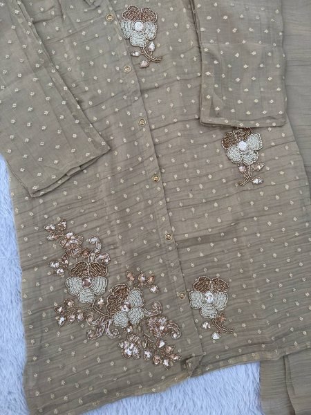 Dynamic Cream Ready to Wear Salsa Butti Co Ord Set with Bead Work for Function CO ORD Sets