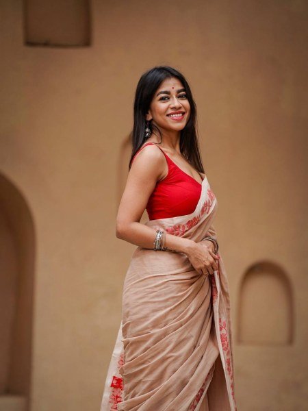 Dynamic Cream Royal Linen Cotton Saree with Soft and Comfortable Fabric Feel Cotton Sarees Wholesale