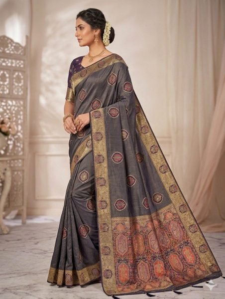 Dynamic Dark Purple Woven Banarasi Silk Saree with Unstitched Blouse Printed Cotton Sarees Wholesale