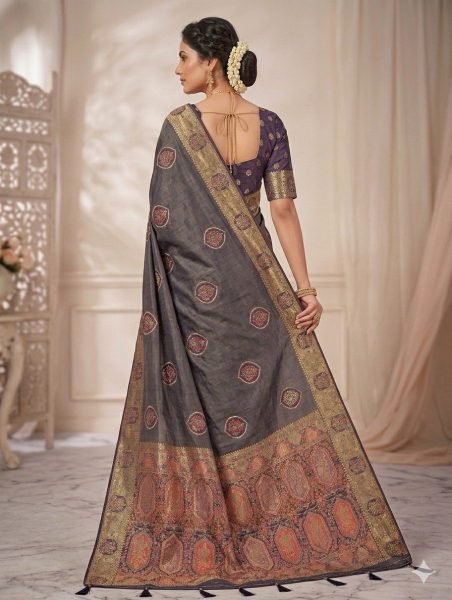 Dynamic Dark Purple Woven Banarasi Silk Saree with Unstitched Blouse Printed Cotton Sarees Wholesale