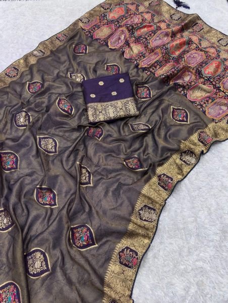 Dynamic Dark Purple Woven Banarasi Silk Saree with Unstitched Blouse Printed Cotton Sarees Wholesale