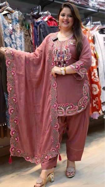 Dynamic Dusty Rose Georgette Farshi Suit With Thread Work For Party Wear Ready To Wear Collection
