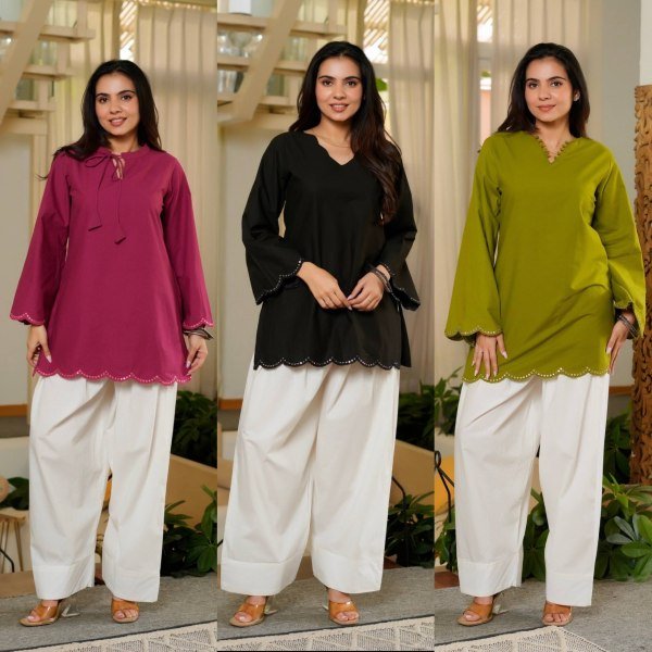 Dynamic Green Embroidered Roman Silk Top with Fully Stitched Farshi Salwar CO ORD Sets