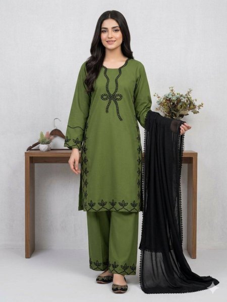 Dynamic Green Hania Aamir Inspired Pakistani Suit with Embroidered Rayon Kurti Set Ready To Wear Suit