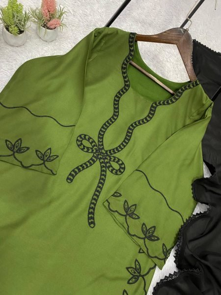 Dynamic Green Hania Aamir Inspired Pakistani Suit with Embroidered Rayon Kurti Set Ready To Wear Collection
