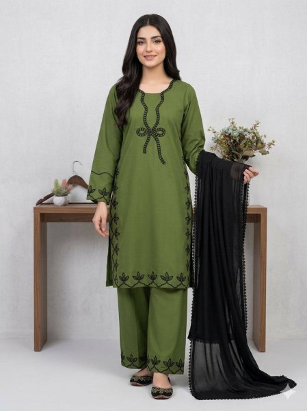 Dynamic Green Hania Aamir Inspired Pakistani Suit with Embroidered Rayon Kurti Set Ready To Wear Collection