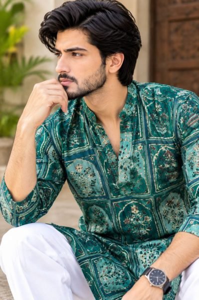 Dynamic Green Men’s Chinon Kurta with Crepe Inner and Heavy Work For Wholesale Rate Kurta Pajama Wholesale