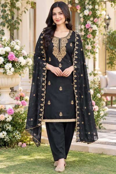 Dynamic Grey Georgette Multi Embroidery Suit with Santoon Bottom and Inner Color Set Matching Dress Material Wholesale