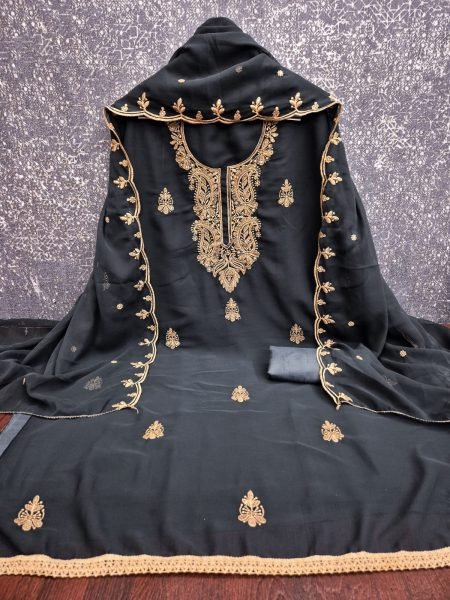 Dynamic Grey Georgette Multi Embroidery Suit with Santoon Bottom and Inner Color Set Matching Dress Material Wholesale