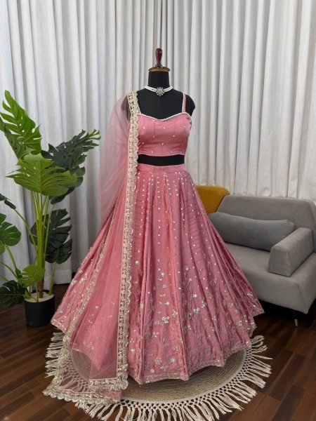 Dynamic Japan Satin Lehenga with Coding Dori Sequins Work for Wedding Wear Bollywood Lehenga Choli