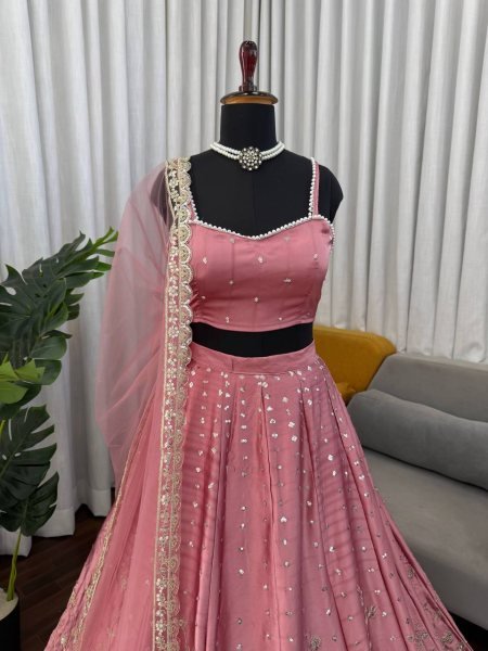 Dynamic Japan Satin Lehenga with Coding Dori Sequins Work for Wedding Wear Bollywood Lehenga Choli
