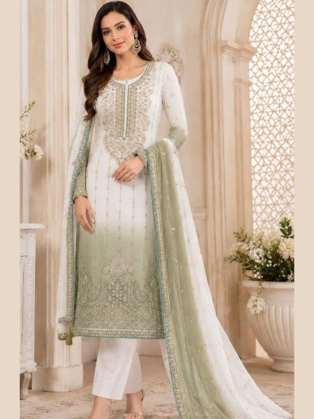 Dynamic Mahendi Green Pakistani Style Suit with Designer Dupatta For Festive 