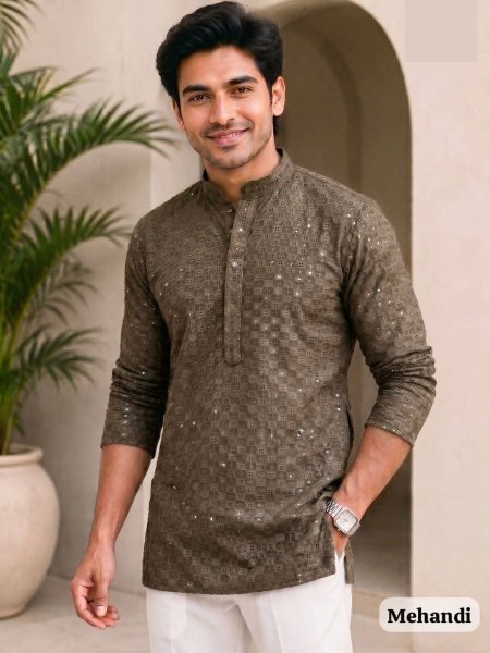 Dynamic Mahendi Green Rayon Chikan Embroidered Short Kurta for Casual Wear 
