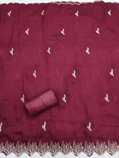 Dynamic Maroon Vichitra Silk Dress Material Collection With Embroidered lace Work.  Color Set Matching Dress Material Wholesale