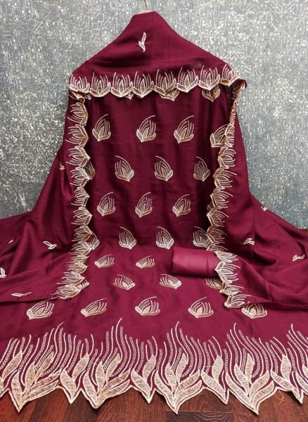 Dynamic Maroon Vichitra Silk Dress Material Collection With Embroidered lace Work.  Color Set Matching Dress Material Wholesale