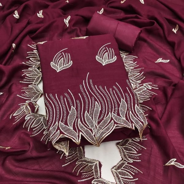 Dynamic Maroon Vichitra Silk Dress Material Collection With Embroidered lace Work.  Color Set Matching Dress Material Wholesale