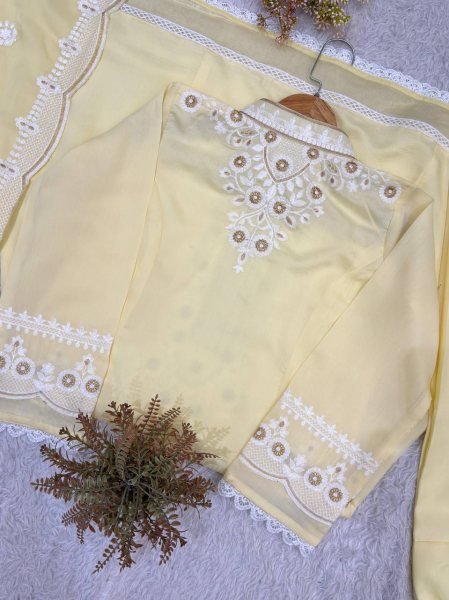 Dynamic Mint Yellow Roman Embroidered Top Salwar Dupatta Set with Soft Organza Dupatta Ready To Wear Collection