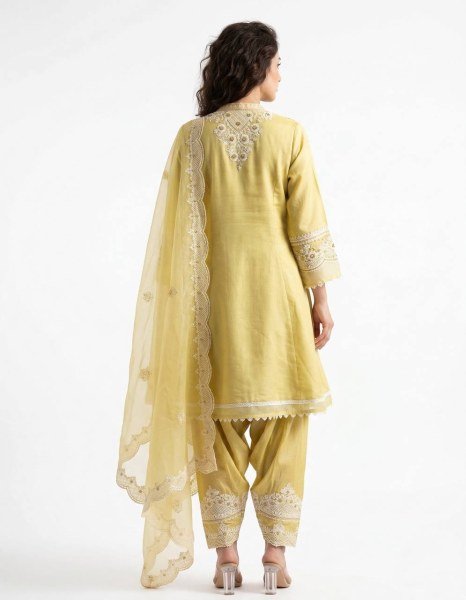 Dynamic Mint Yellow Roman Embroidered Top Salwar Dupatta Set with Soft Organza Dupatta Ready To Wear Collection